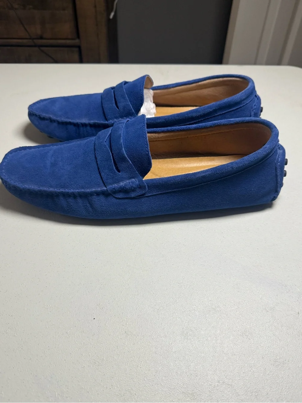 Go Tour Men’s Suede Driving Loafers Blue Moccasin Slip On Size 13